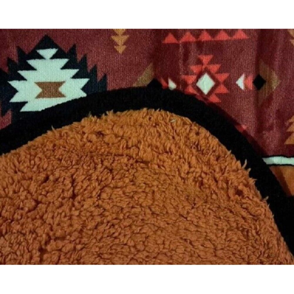 New Rust Rustic Bison Buffalo Sherpa Plush Throw Gift Blanket Native Art Orange - Picture 4 of 5